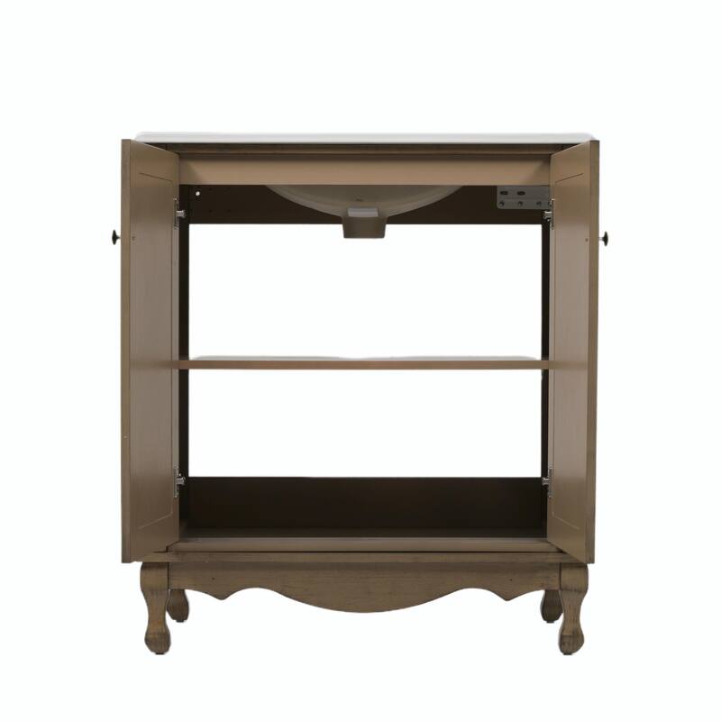 30" Vintage Bathroom Vanity - Rectangle Sink, Antique Handles, Solid Wood Legs, and Adjustable Shelves