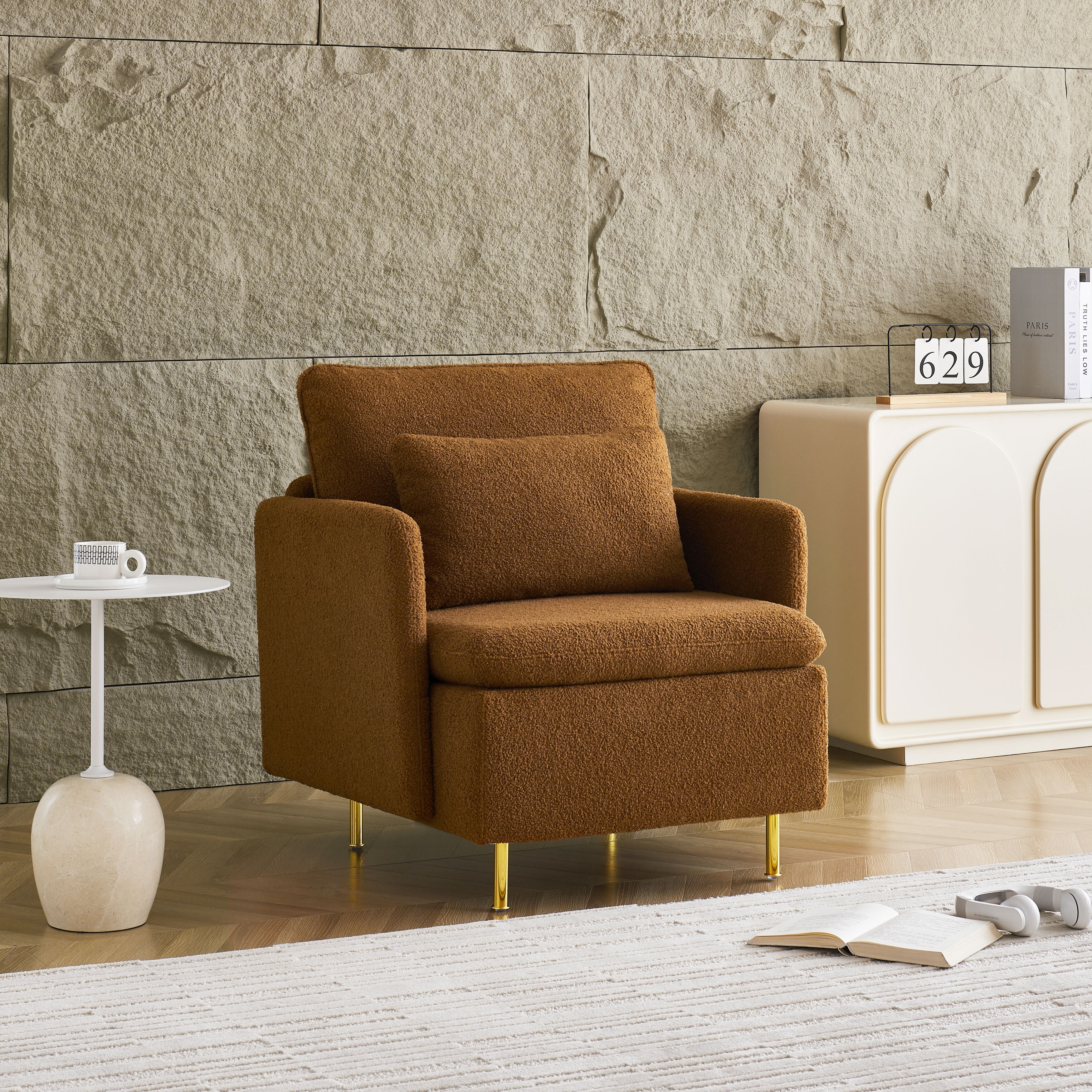 Modern Accent Chair Sherpa Upholstered Cozy Comfy Armchair Furry