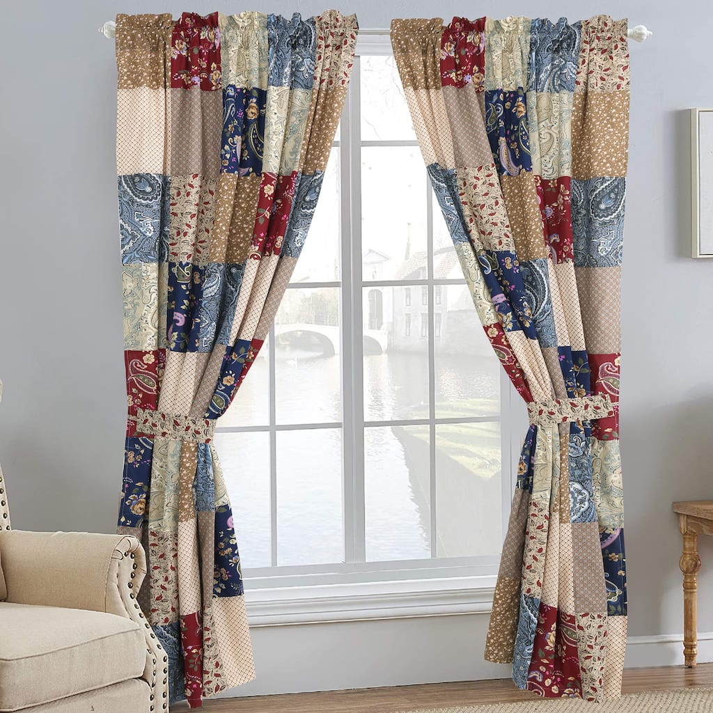 Sanders Floral Paisley Patchwork Window Curtain Panel/Drapes with Tie Backs