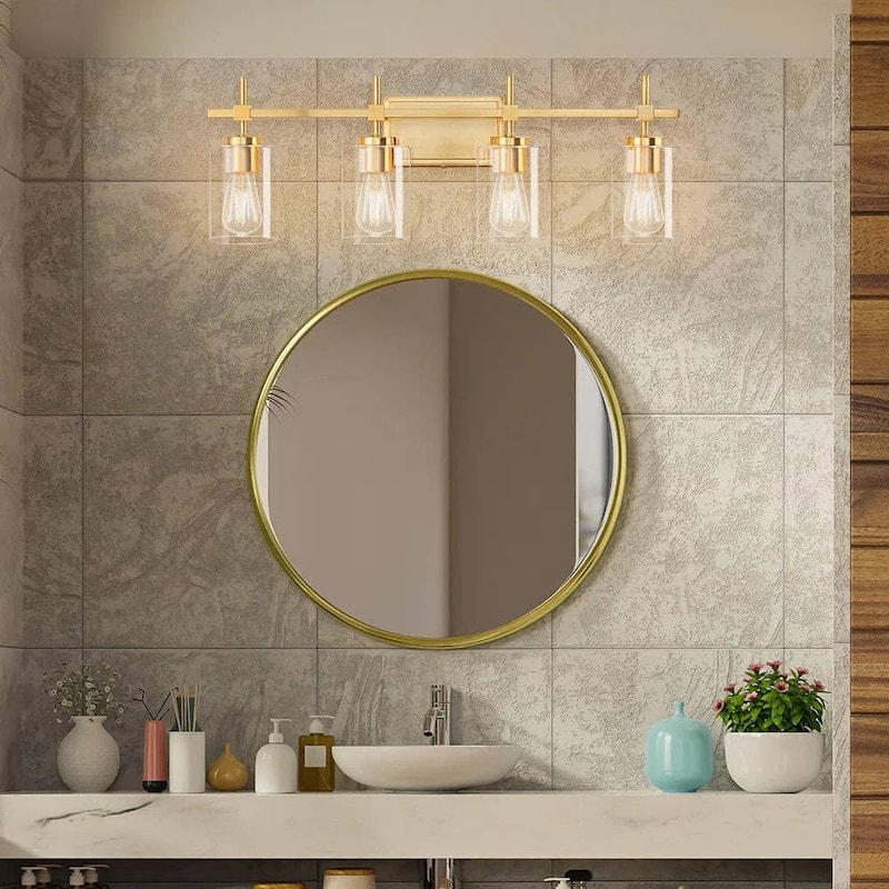 Jasper Gold Traditional Clear Glass 4-Light Bathroom Vanity Light