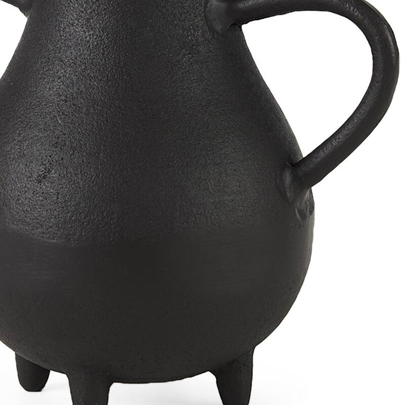 Black Ceramic Matte Oval Jug Vase with Three Legs, Handmade Distressed Rustic Design
