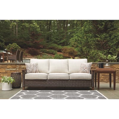 Paradise Trail Outdoor Sofa with Cushion - Handwoven Resin Wicker Frame - Medium Brown
