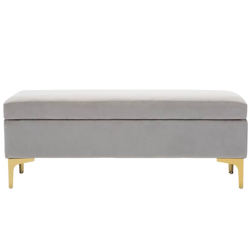 Velvet Rectangular Storage Ottoman Bench Upholstered Foot Stool