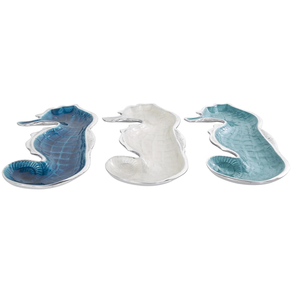 Aluminum Metal Sea Horse Handmade Textured Enameled Decorative Bowl - Set of 3 Multi Colored - Roche River Decor