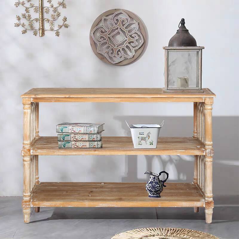 Rustic Gothic Style Wooden Console Table Entryway Table Side Table with 3 Open Shelves, for Hallway Living Room