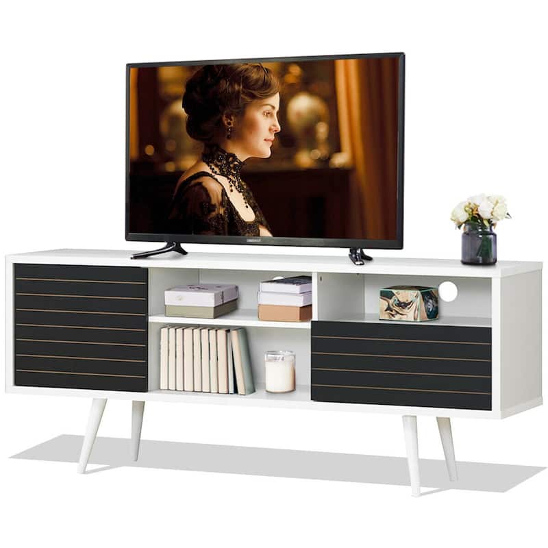 Gymax Modern TV Stand/Console Cabinet 3 Shelves Storage Drawer Splayed - See Details - White - See Details