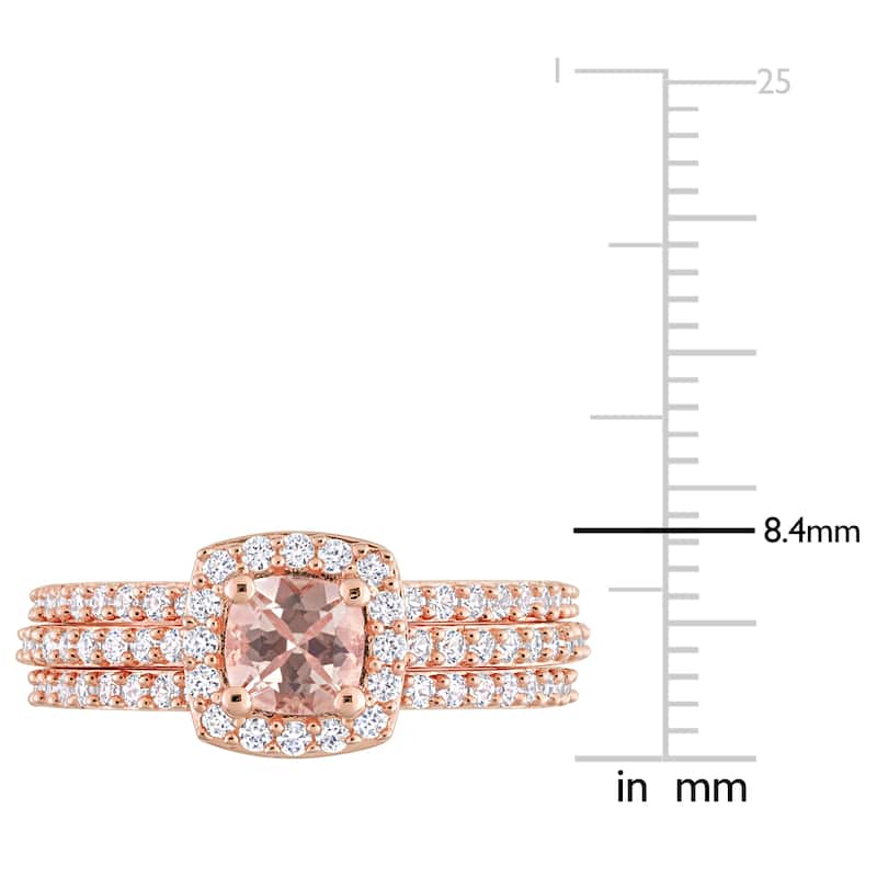 Miadora 1 1/3ct TGW Morganite Created White Sapphire Bridal Set Pink Silver