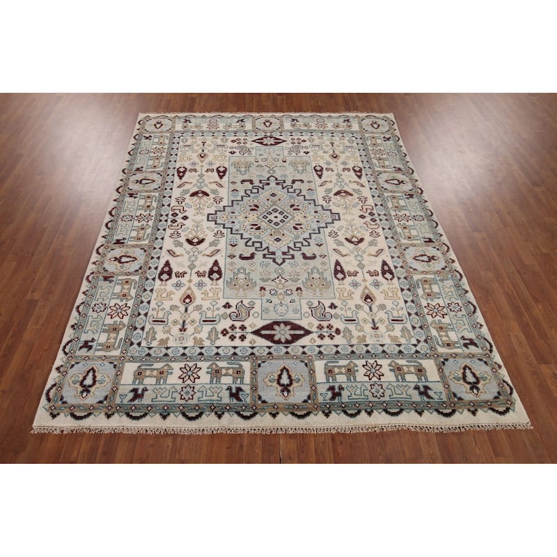 Tribal Geometric Heriz Serapi Area Rug Handmade Oriental Wool Carpet - 7'10"x 9'7"