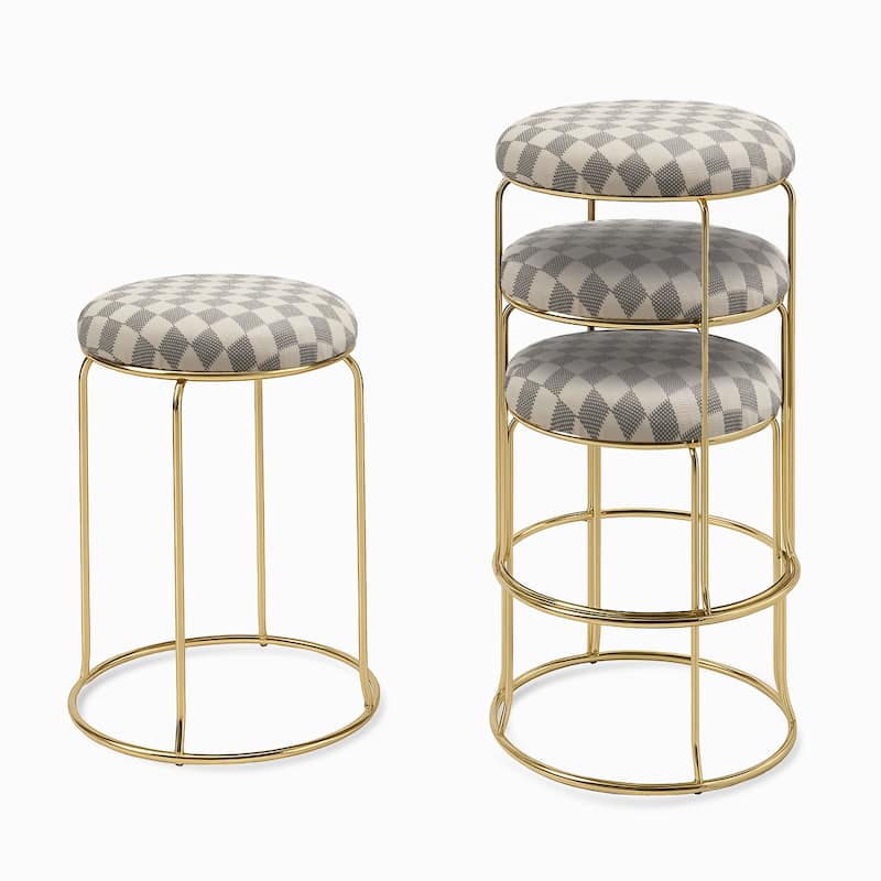 Carmilla Collection Vinyl Upholstered Stools (Set of 4) - Checker White - Counter Height