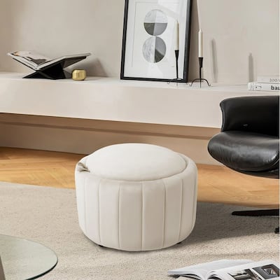 29" Modern Velvet Round Storage Ottoman