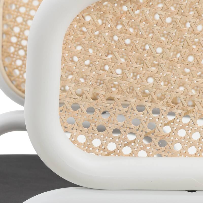 Ervilla Modern Stylish Side Chair with Rattan Back and White Steel Legs for Dining Room & Kitchen, Set of 2