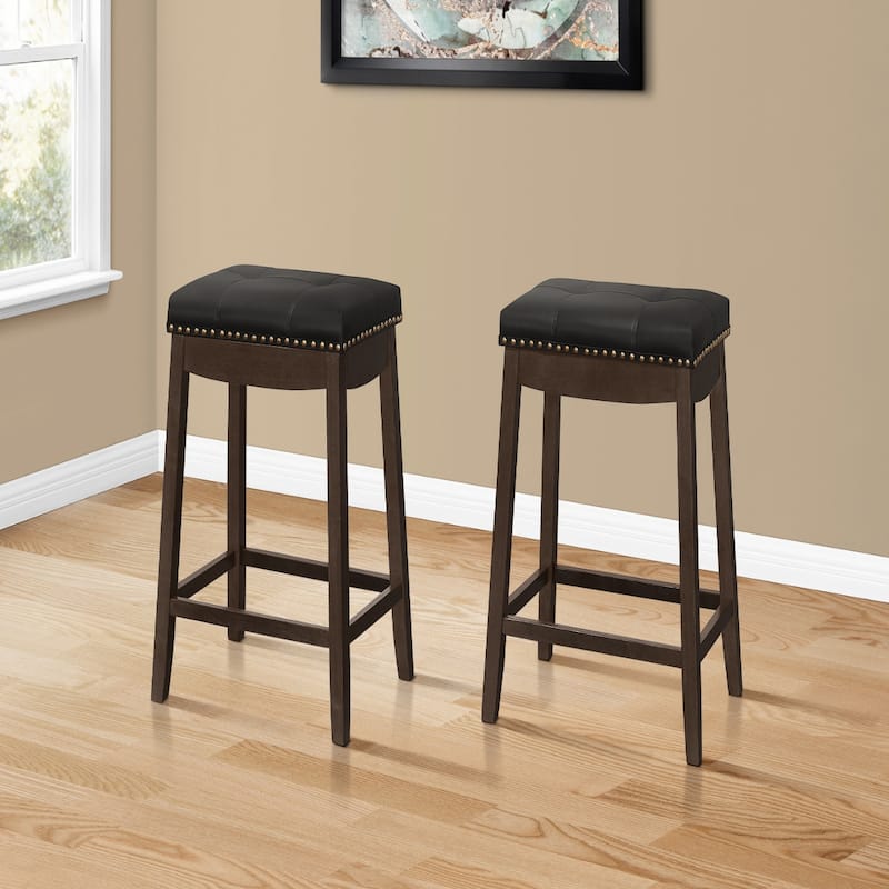 Set of 2 Saddle Bar Stools Backless Counter Height with Neil head Faux Leather Seat and Footrest