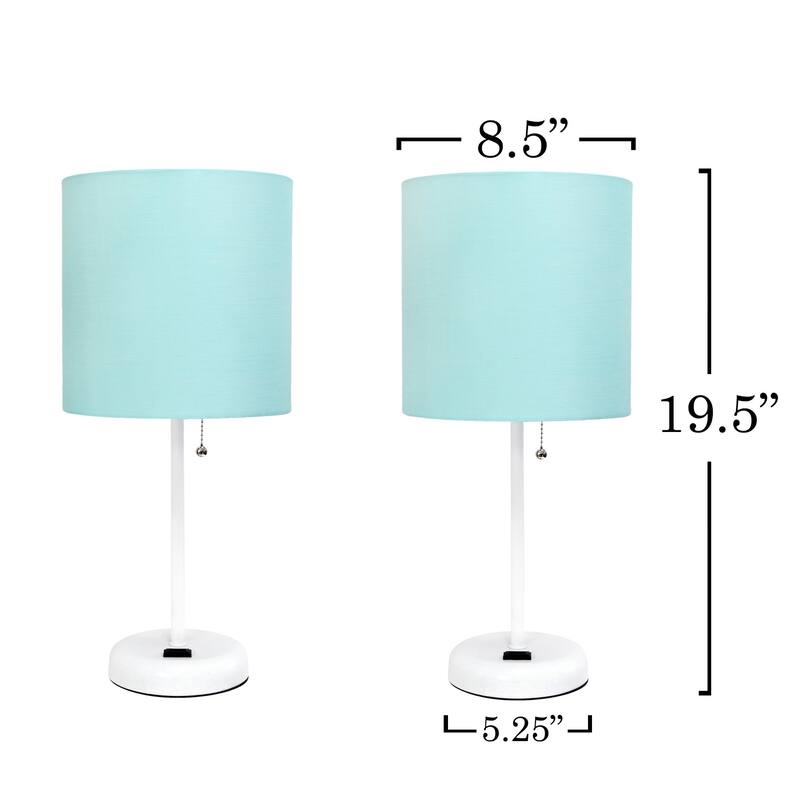Stick Table Lamps with Drum Shade - 19.5" - White and Aqua Blue - Set of 2