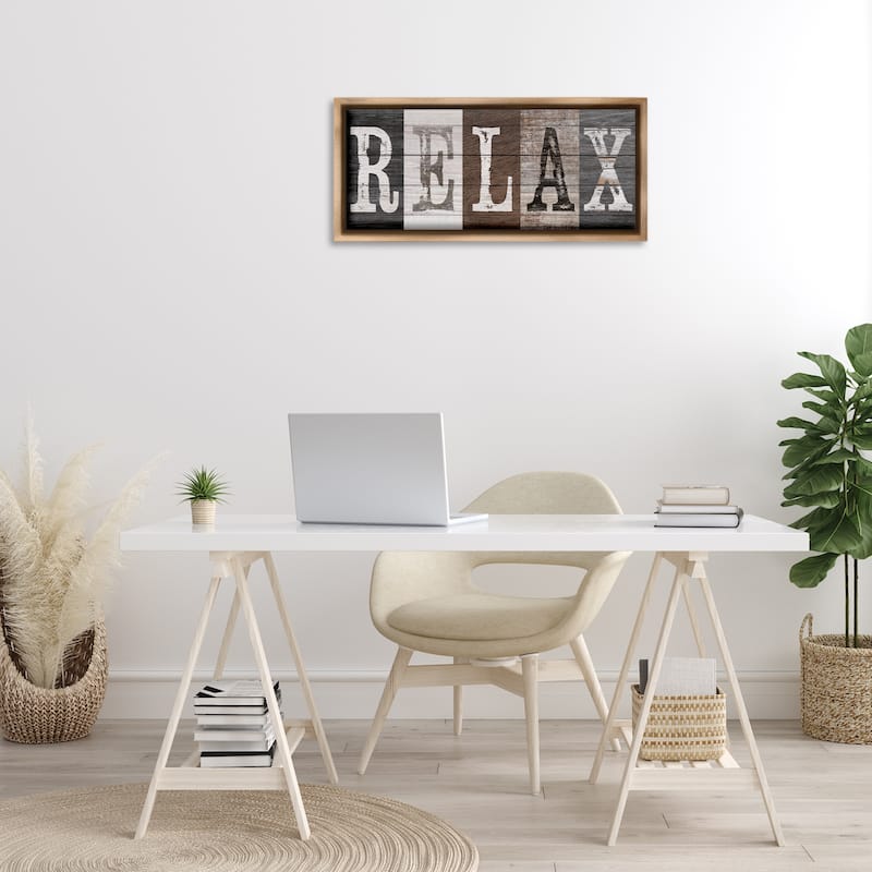 Stupell Rustic Bathroom Relax Letters Framed Floater Canvas Wall Art Design By Susan Arnot
