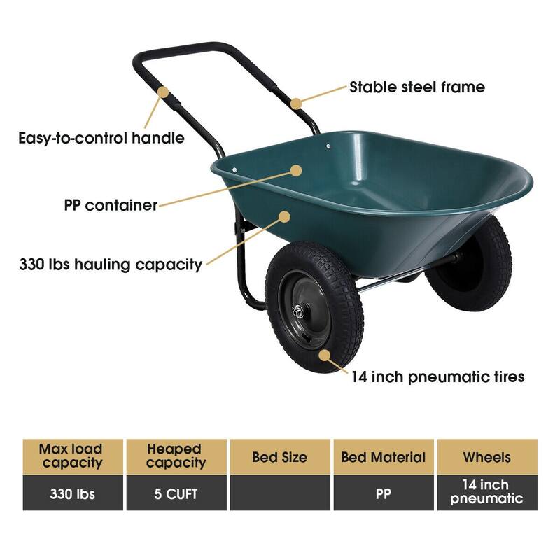 Costway 2 Tire Wheelbarrow Cart Heavy-duty Dolly Utility Cart