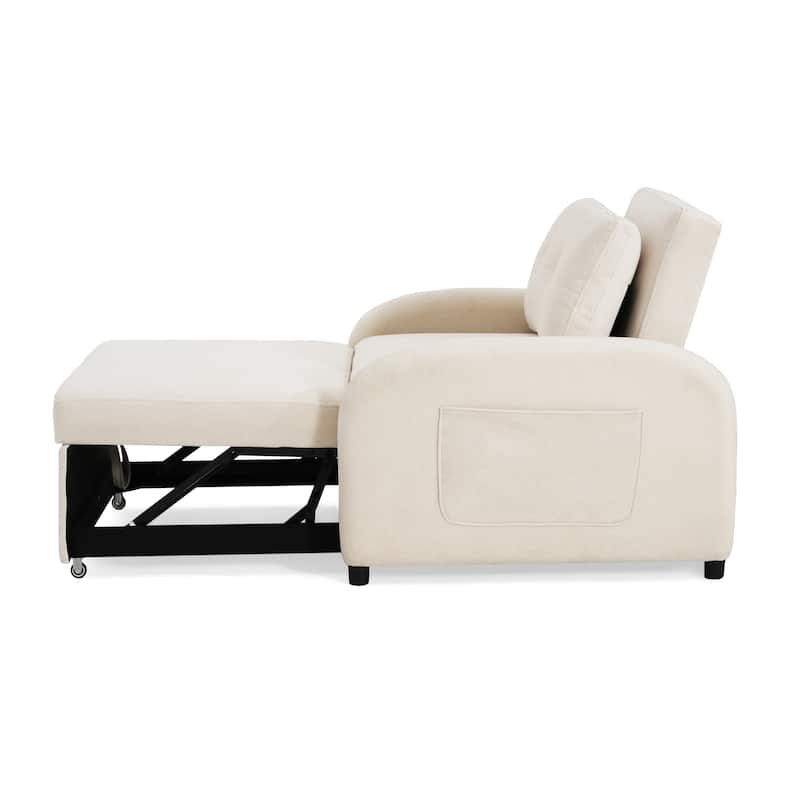 Single Sofa Bed Upholstered Sleeper Chair with Side Pocket, Convertible Chaise Lounge Pull-Out Sofa Bed with Adjustable Backrest