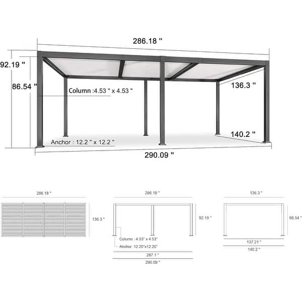 dimension image slide 3 of 36, PURPLE LEAF Outdoor Louvered Pergola with Adjustable Metal Roof for Patio Pergola