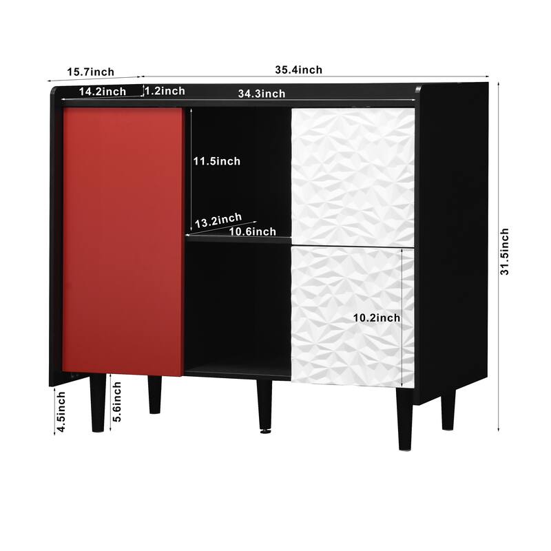 Modern Sideboard Buffet Cabinet with 2 Drawers and 2 Open Storage Compartment
