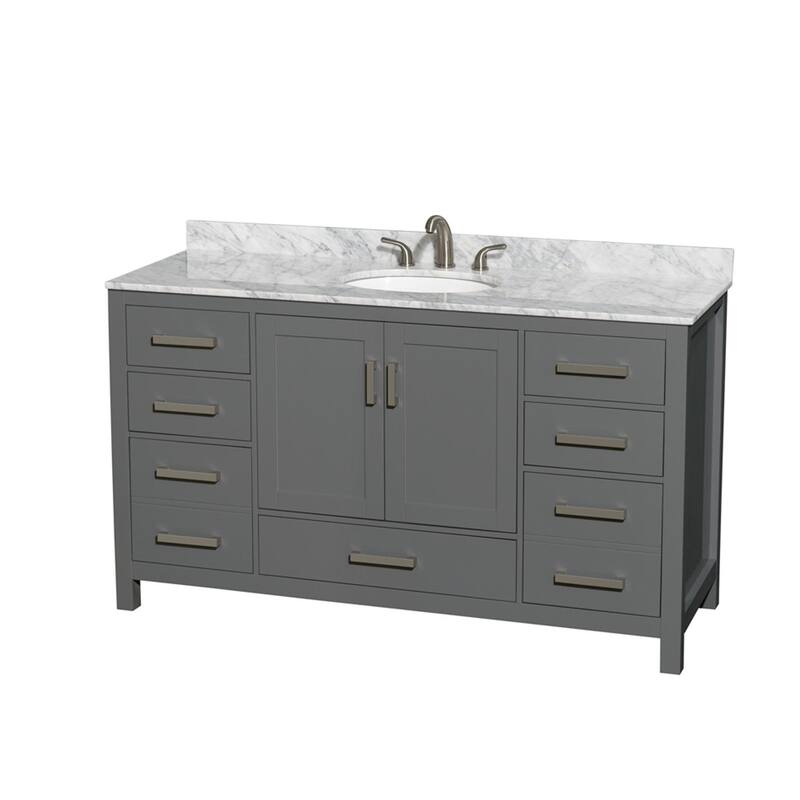 Wyndham Collection Sheffield 60" Freestanding Vanity Set with Hardwood - Dark Gray / White Carrara Marble Top / Brushed - Steel Finish