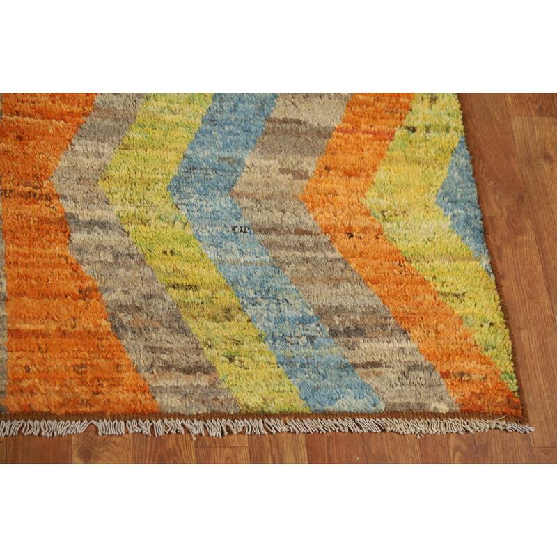 Moroccan Oriental Area Rug Handmade Tribal Geometric Wool Carpet - 6'9" x 9'9"