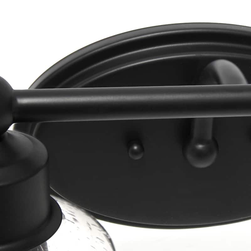 Two Light Vanity Wall Sconce - Metal & Glass Shade Uplight Downlight - Bathroom, Hallway, Entryway Decor - Black Finish - 6.5