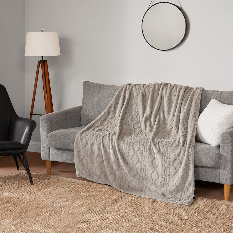 Lucky Brand Embossed Cable Rabbit Synthetic Fur 50" x 70" Throw Blanket
