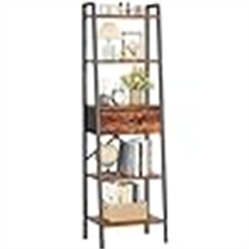 5 Tier Ladder Shelf with Drawer - 11.4"D x 15.4"W x 59.4"H