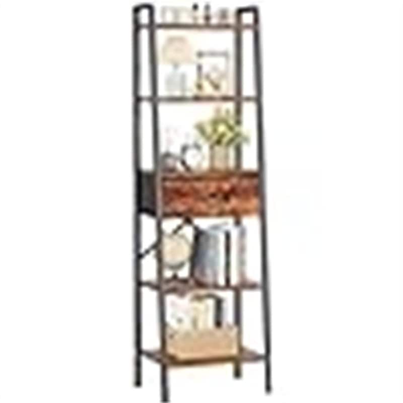5 Tier Ladder Shelf with Drawer - 11.4"D x 15.4"W x 59.4"H