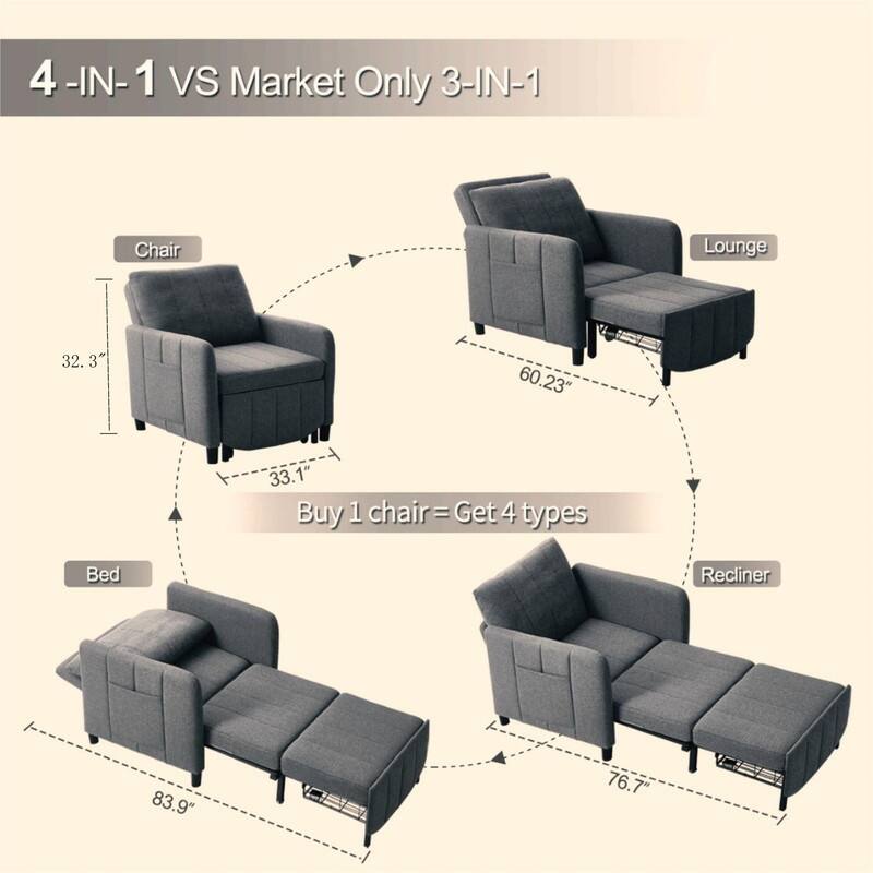 84" 4-in-1 Pull Out Recliner Chair Bed Sleeper Sofa Bed