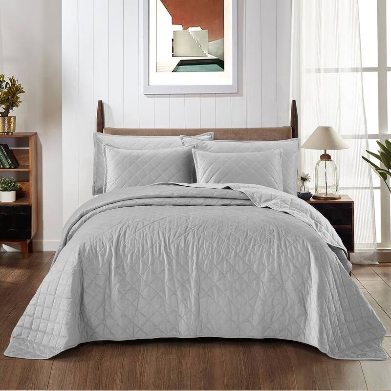 Serenta Velvet Quilts 5 Piece Ultra Soft Floor Touching Bedspread Set