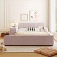 preview thumbnail 33 of 95, Velvet Grounded Bed Mother & Child Bed Platform Slat Bed Frame with Little Round Stool and Bedside Desk for Growing Child Pink - Full