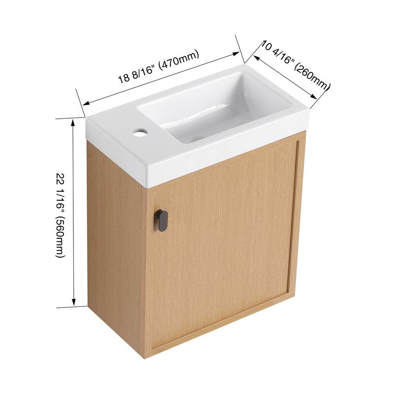 GDFStudio - Helsinki 18.5" Modern Wall-Mounted Bathroom Vanity Set with Resin Sink, Soft Closing Door & Antirust Hardware