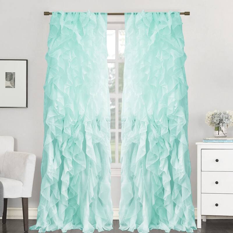 Sweet Home Collection Sheer Voile Waterfall Ruffled Tier 108 Inch Single Curtain Panel - 108" long x 50" wide