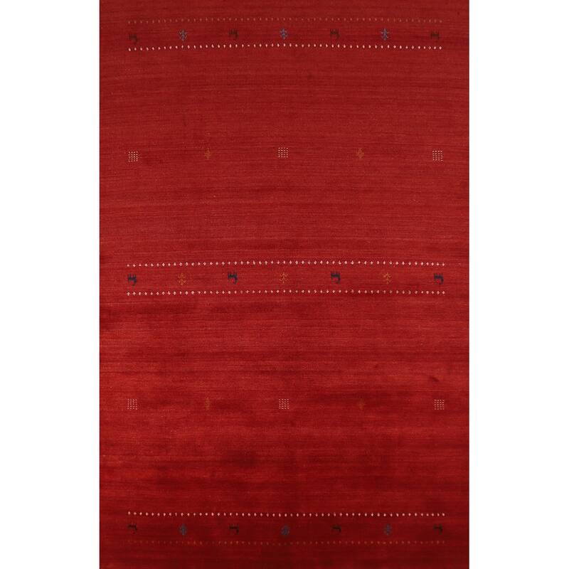 Hand Knotted Oriental 100% Wool Carpet Tribal Animal Pictorial Red Gabbeh Area Rug - 9' 8'' X 6' 7''