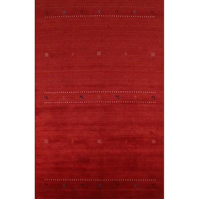 Hand Knotted Oriental 100% Wool Carpet Tribal Animal Pictorial Red Gabbeh Area Rug - 9' 8'' X 6' 7''