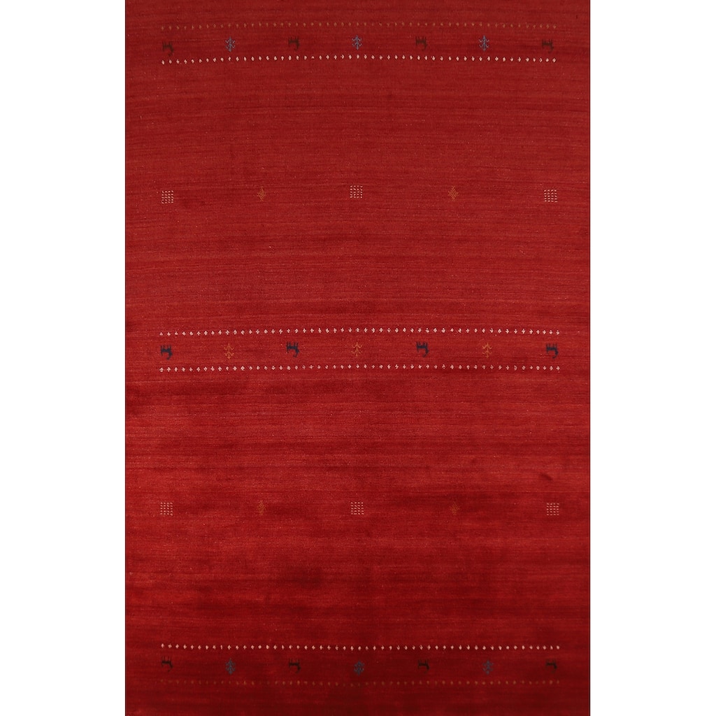 Hand Knotted Oriental 100% Wool Carpet Tribal Animal Pictorial Red Gabbeh Area Rug - 9' 8'' X 6' 7''