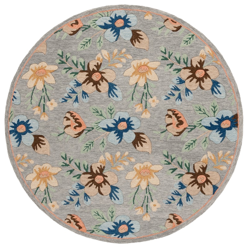 SAFAVIEH Handmade Blossom Geskea Modern & Contemporary Wool Rug - 6' Round - Grey/Blue