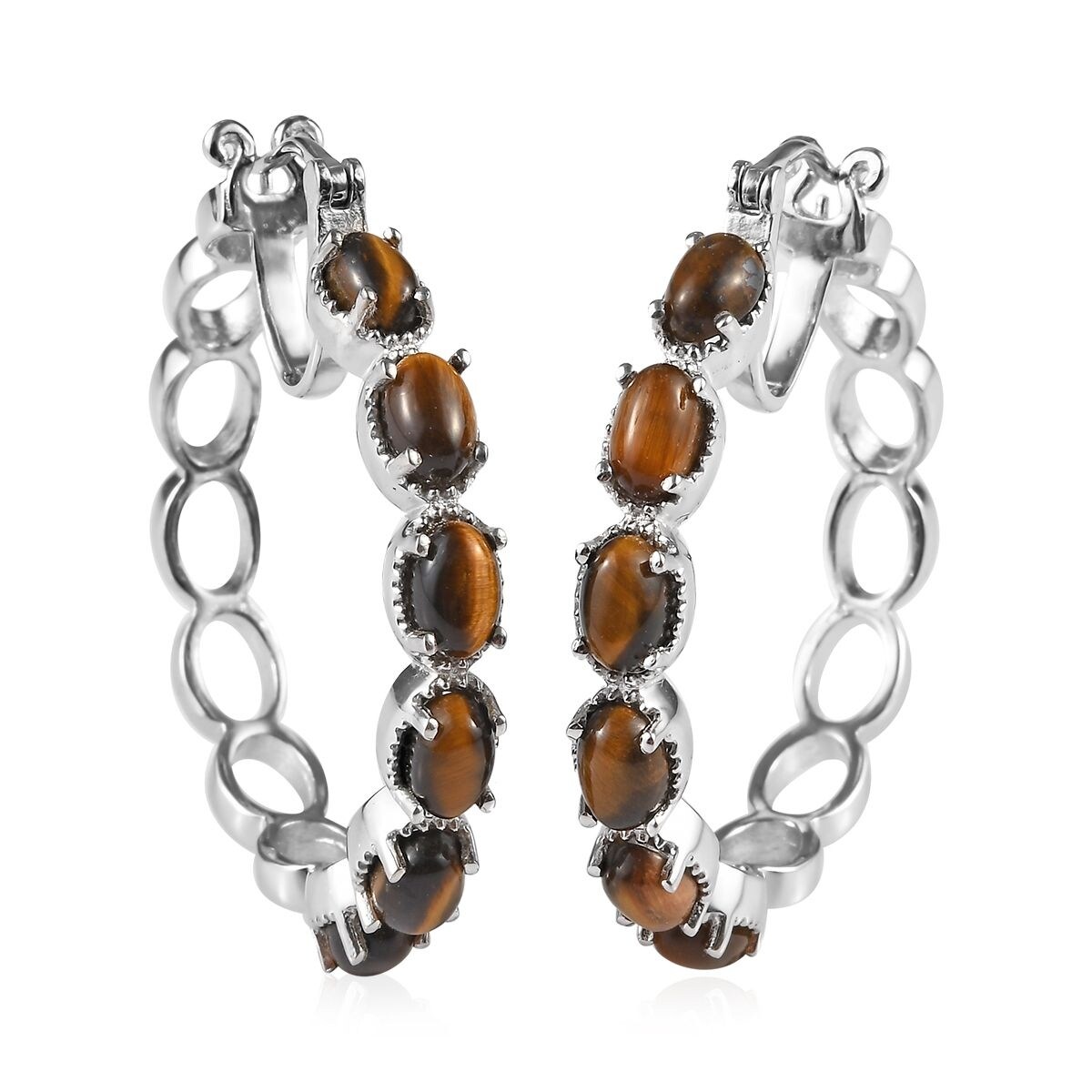 T.R.U Mixed Metal Tiger'S Eye Jump Ring Earrings T.R.U Mixed Metal Tiger'S Eye Jump Ring Earrings