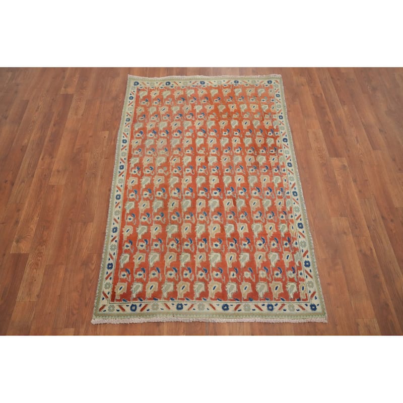 Hand Knotted Oriental 100% Wool Carpet Traditional All-Over Oranges & Rust Tabriz Area Rug - 4' 7'' X 3' 0''
