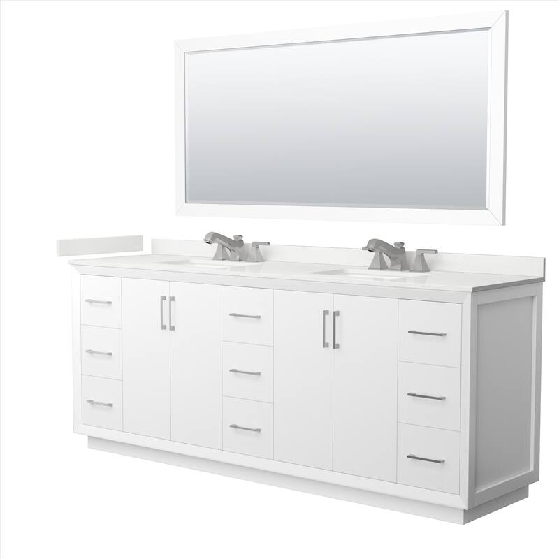 Wyndham Collection WCF414184D-QTZ-US3M70 Strada 84" Free Standing - White / White Quartz Top / Brushed Nickel Hardware