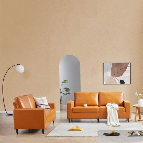 Abrahamson 2-piece Mid-century Faux Leather Sofa and Loveseat Set