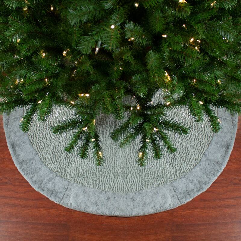 48" Gray and Silver Faux Fur Snake Skin Pattern Christmas Tree Skirt - 48