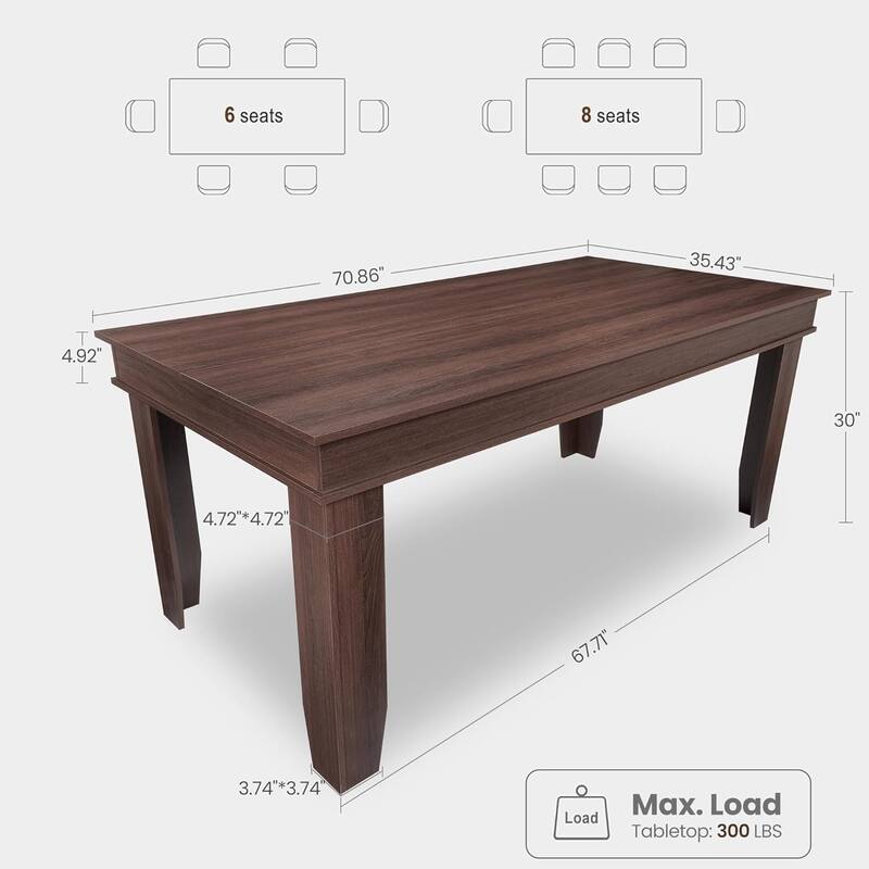 71'' Farmhouse Dining Table, Wood Rustic Kitchen Table with Sturdy Frame & Rustic Brown Finish