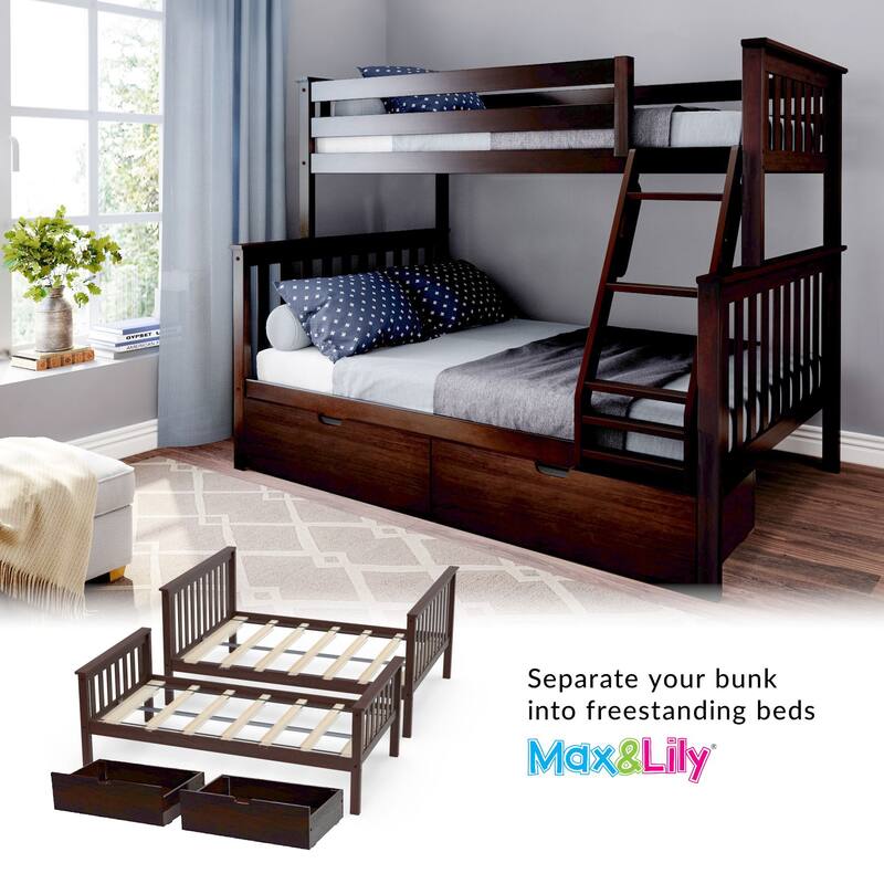 Max and Lily Twin over Full Bunk Bed with Under Bed Storage Drawers