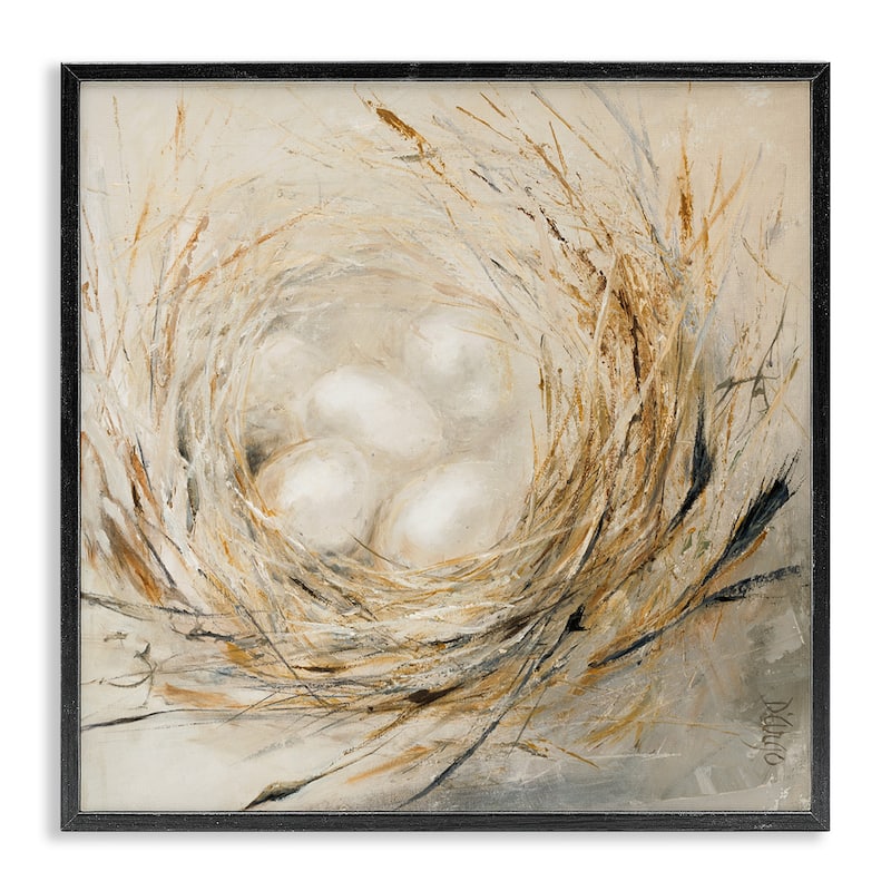 Stupell Abstract Baby Bird Egg Nest Countryside Animals Framed Wall Art - White - 12 x 12 - Black
