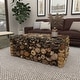 preview thumbnail 28 of 63, Brown Driftwood Handmade Collage and Pedestal Base Coffee Table with Tempered Glass Top - 48" round x 16"