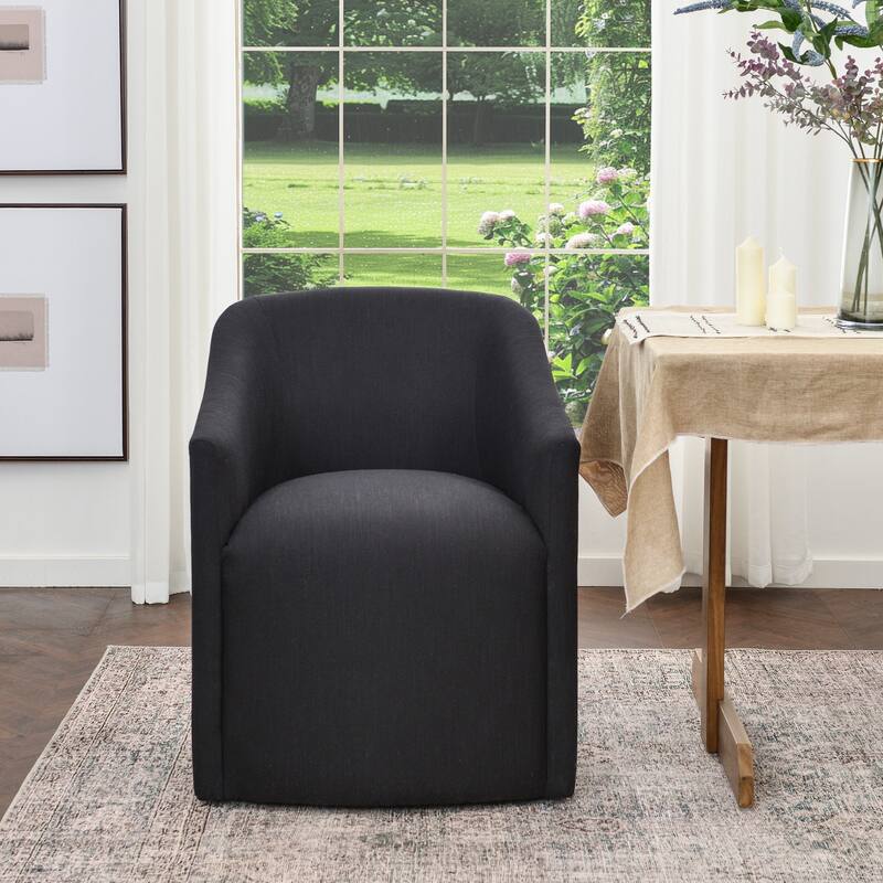 KINWELL 25" Performance Fabric Upholstered Rolling Dining Armchair