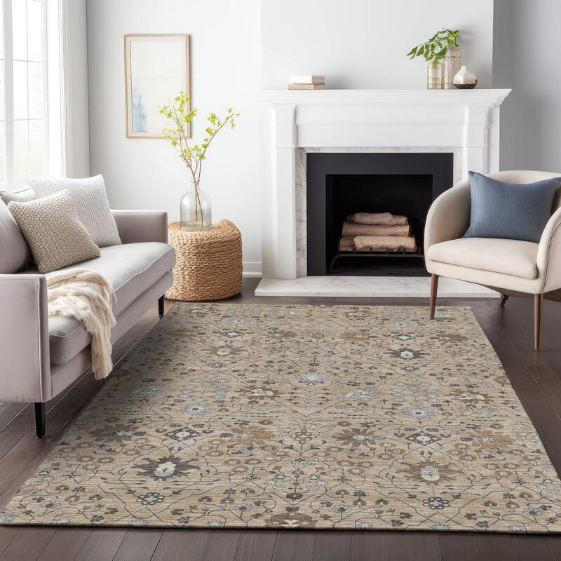 Machine Washable Indoor/ Outdoor Global Traditional Chantille Rug