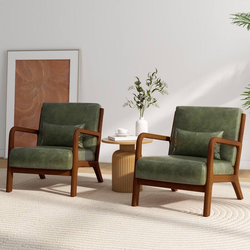 2 Set Mid Century ModernUpholstered Accent Chairs Armchair with Pillow