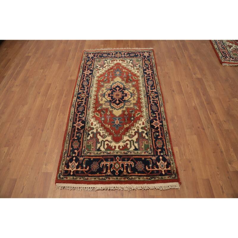 Hand Knotted Oriental 100% Wool Carpet Traditional Medallion Oranges & Rust Heriz (serapi) Area Rug - 5' 4'' X 2' 9''